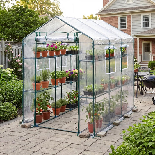 HiMISS Greenhouse With Shelves PE Cover And Zipper Door