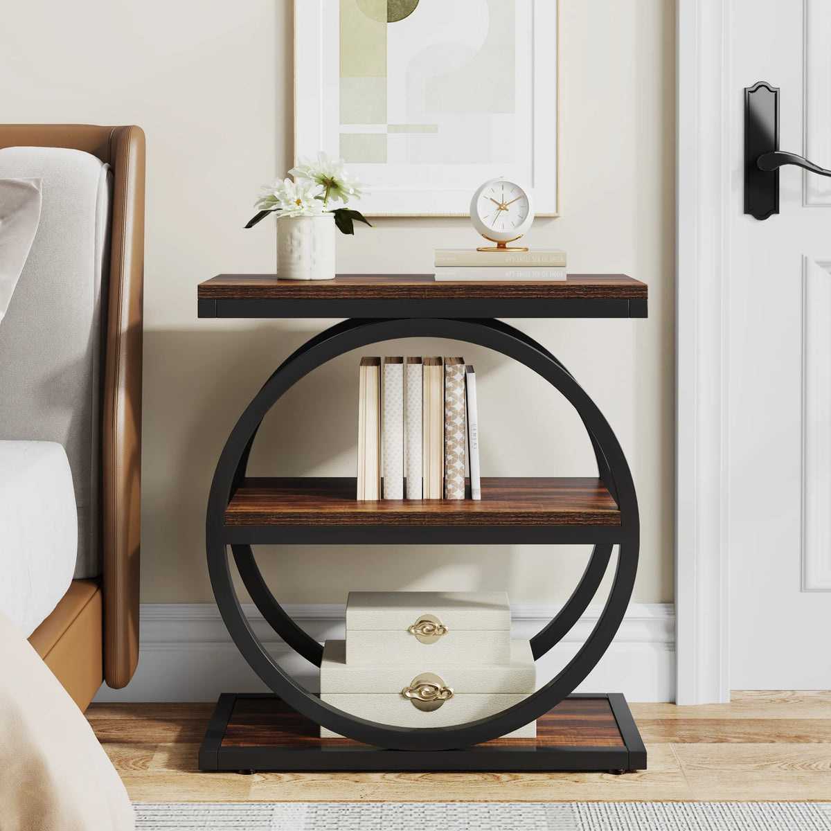 Tribesigns End Table With 3 Storage Shelves