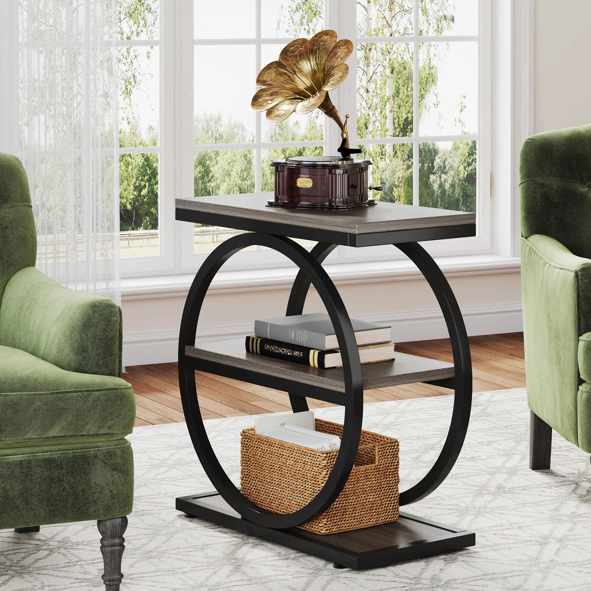 Tribesigns End Table With 3 Storage Shelves