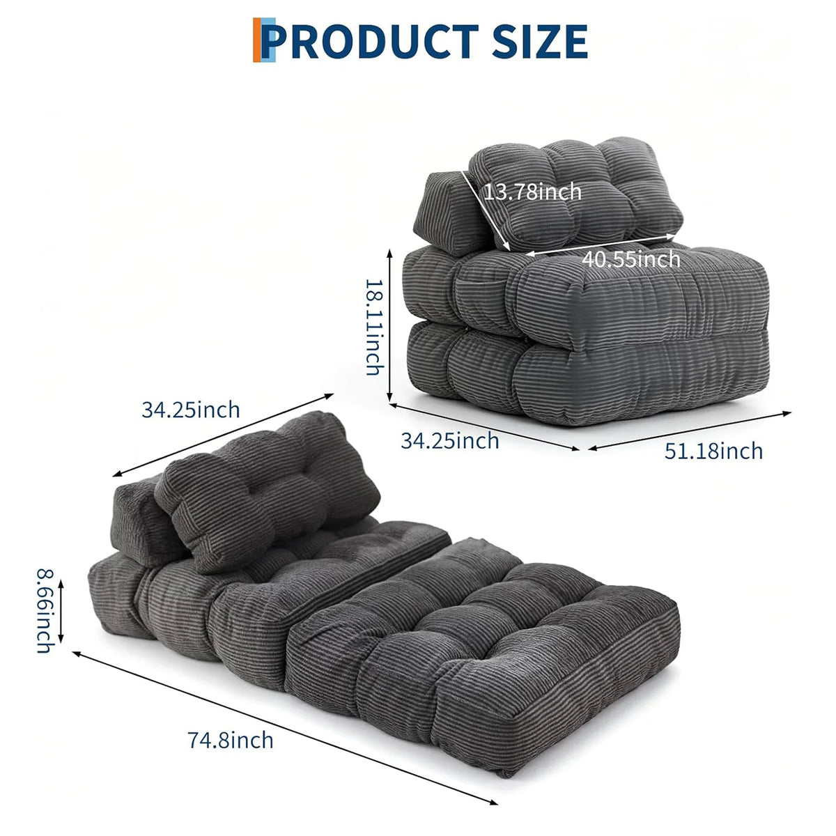 Hmmiss Foldable Sofa Bed With Pillow And Side Pocket For Living Room Lounge