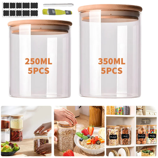 Food Grade Airtight Glass Storage Jar Set With Bamboo Lid
