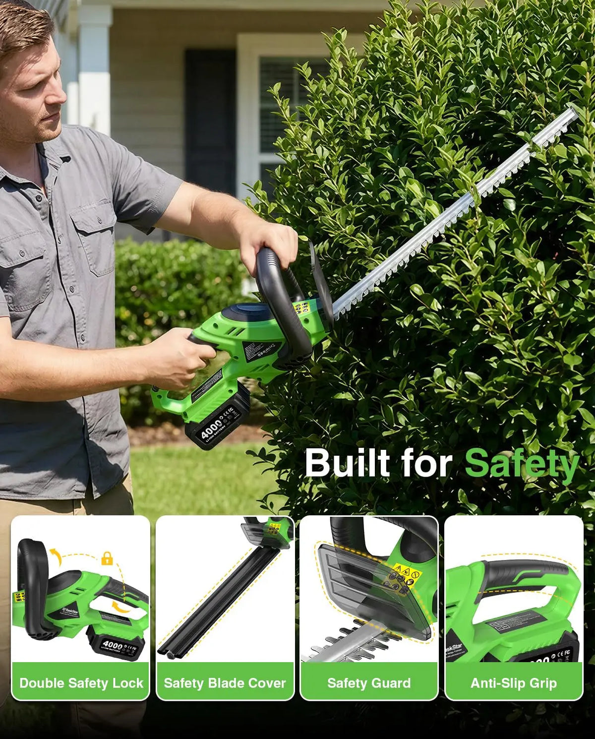 Taskstar Cordless Hedge Trimmer With Brushless Motor And Dual Batteries