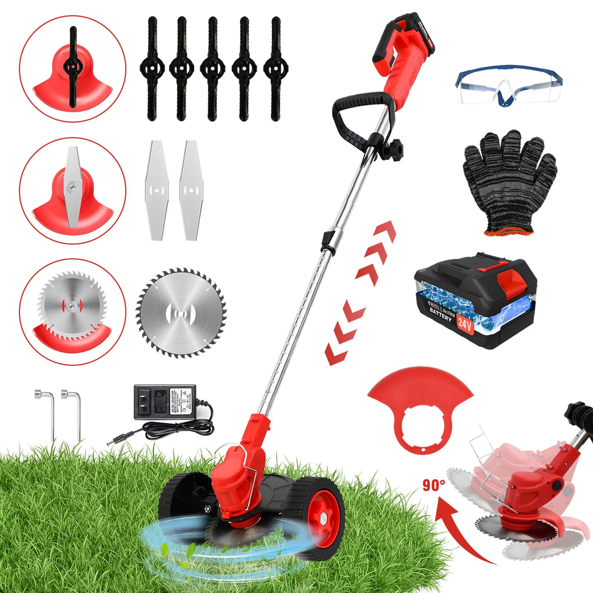 Brushless Cordless 21V Grass Trimmer Lawn Mower Edger With Wheels