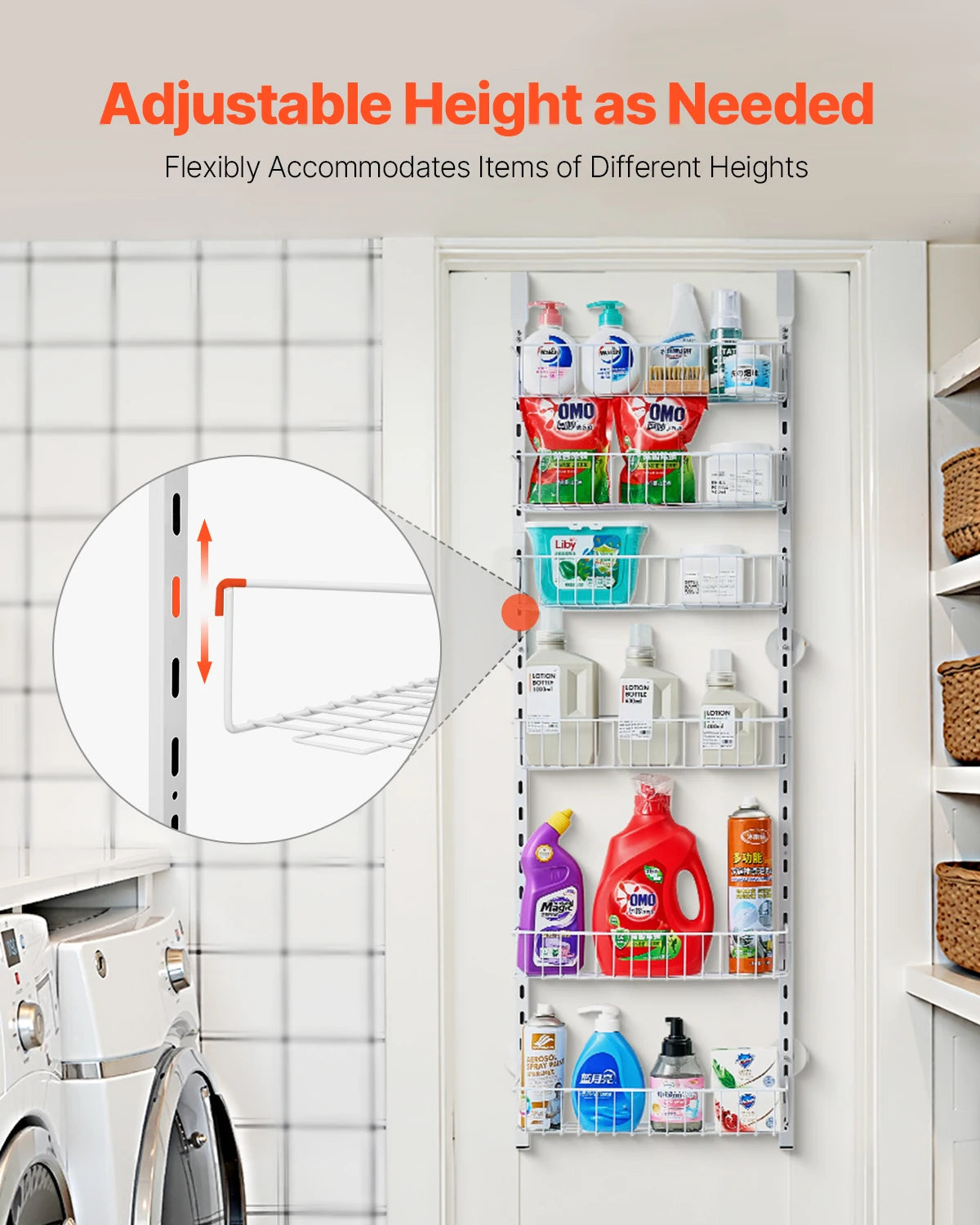 SucceBuy Adjustable Over The Door Pantry Organizer Rack