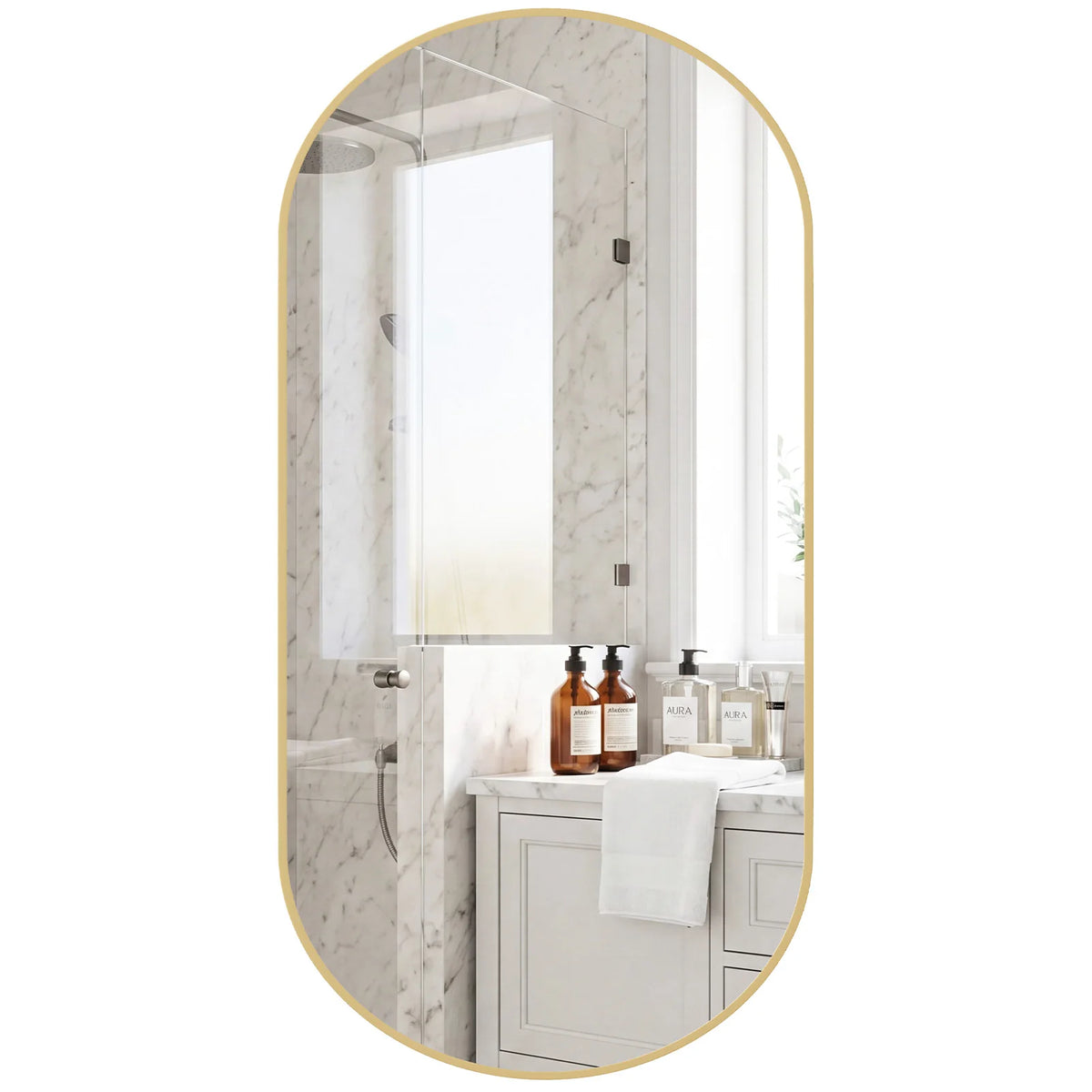 JHK Oval Wall Mirror With Metal Frame Modern Dressing Mirror