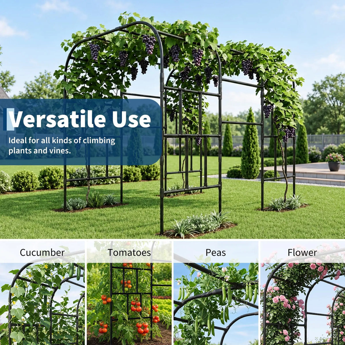 Rust Resistant Metal Garden Arch Trellis for Climbing Plants