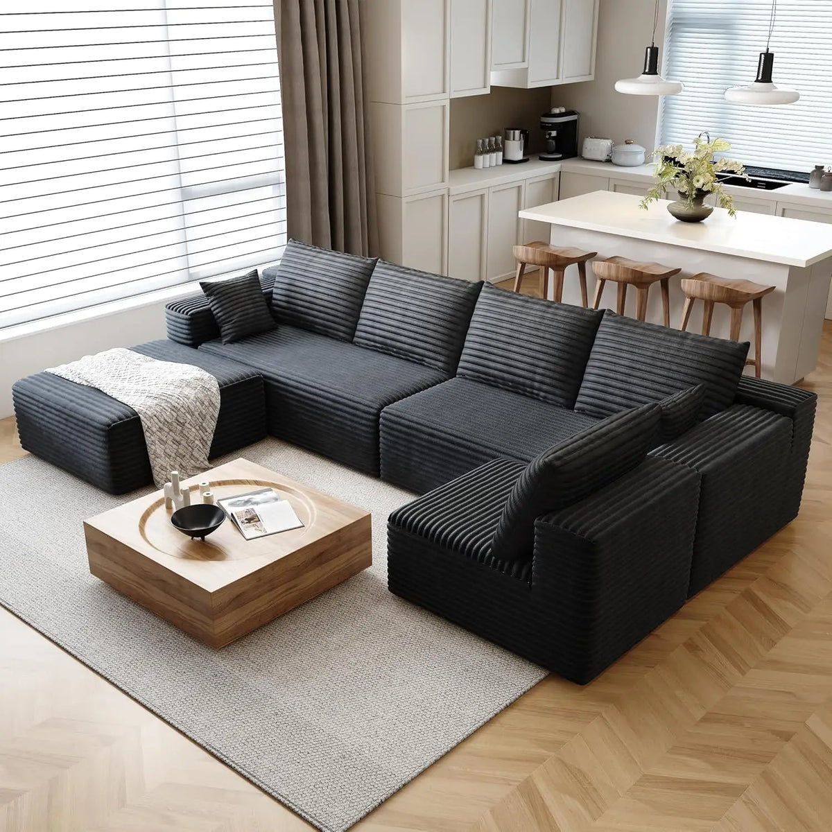 YQXH Cloud-Style Modular Sectional Sofa Corduroy Cover Memory Foam Cushions