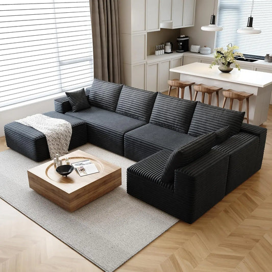 YQXH Cloud-Style Modular Sectional Sofa Corduroy Cover Memory Foam Cushions