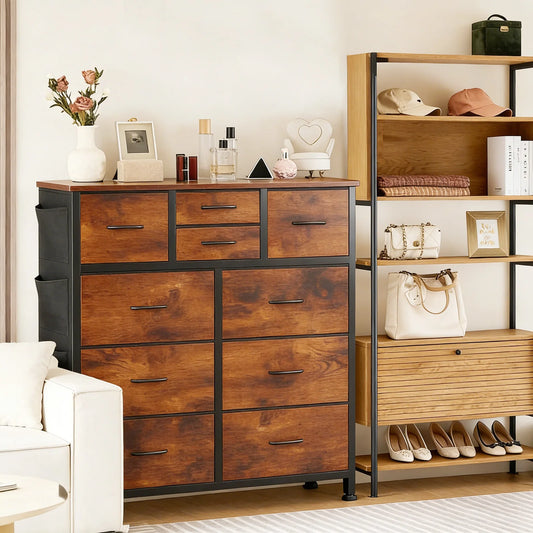 JHK Living Room Cabinet With Ten Fabric Drawers Steel Frame