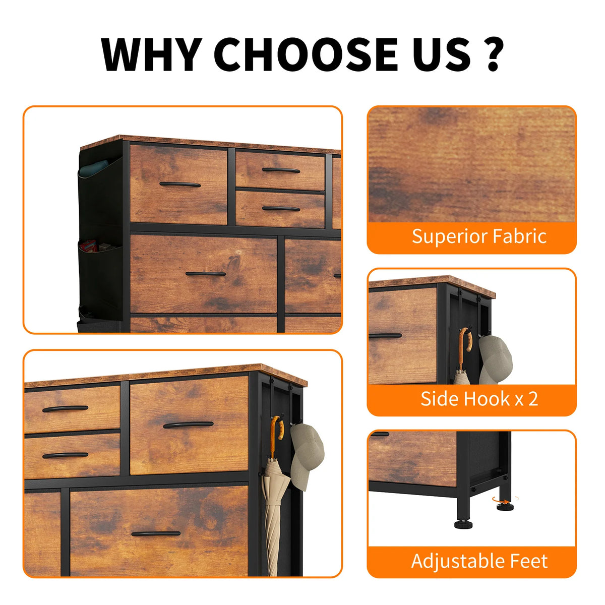 JHK Living Room Cabinet With Ten Fabric Drawers Steel Frame