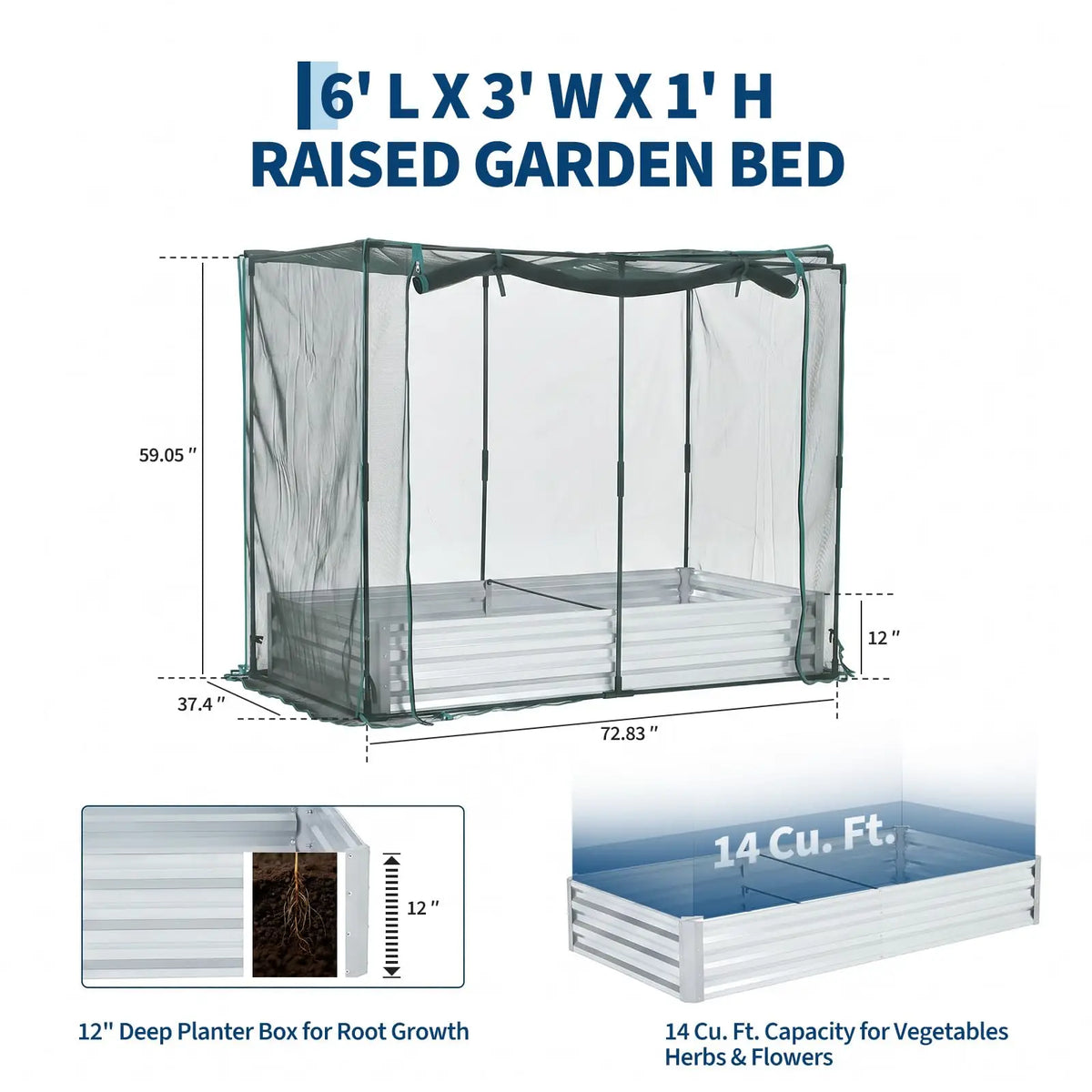 Galvanized Raised Garden Bed With Insect Netting And Animal Protection