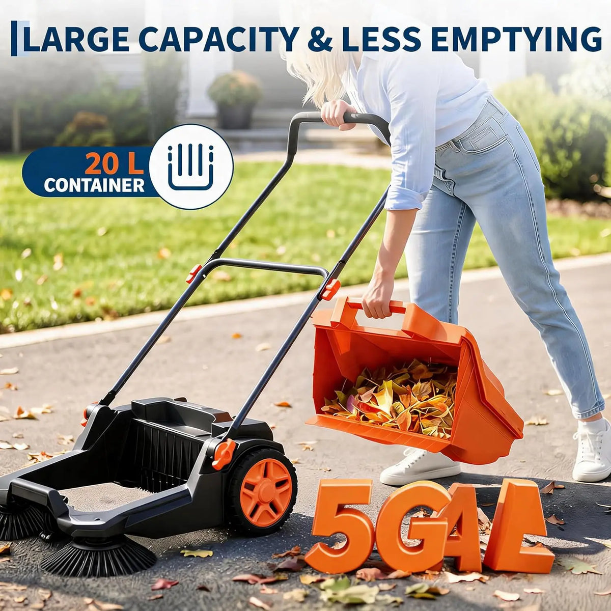HiMISS Manual Walk Behind Sweeper for Outdoor and Workshop Cleaning