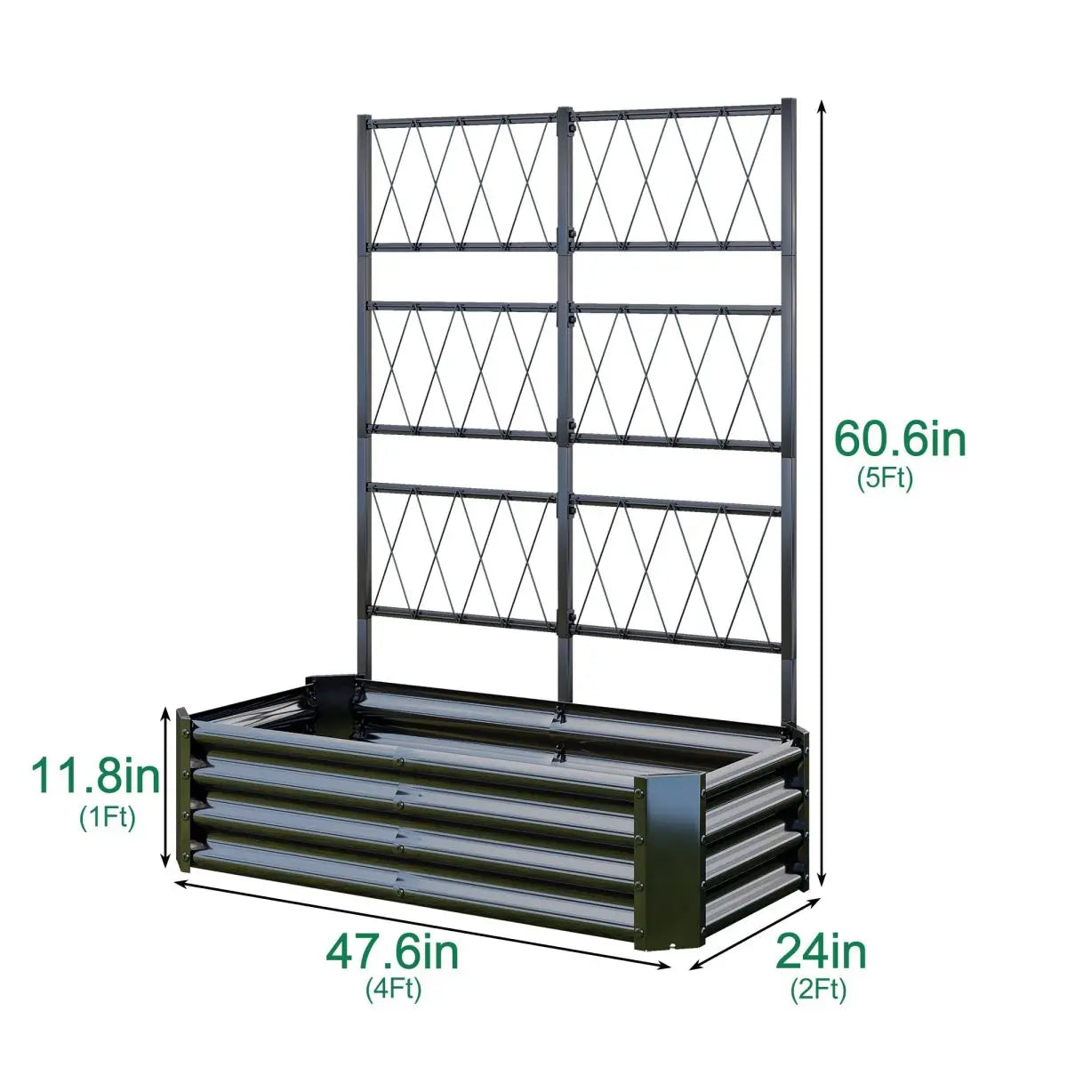 Galvanized Metal Raised Garden Bed With Climbing Plant Trellis