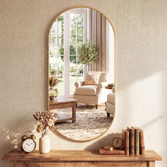 JHK Oval Wall Mirror With Metal Frame Modern Dressing Mirror