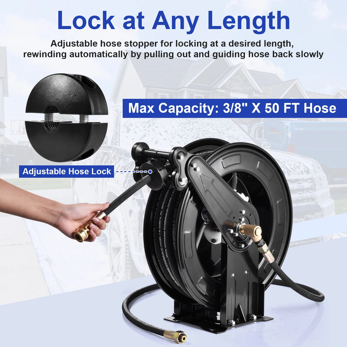 Heavy Duty Steel Auto Rewind Pressure Washer Hose Reel