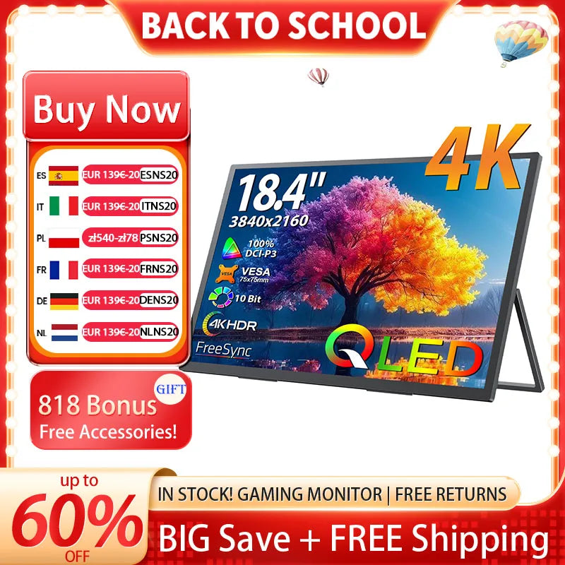 Uperfect 4K QLED Portable Monitor Gaming Display With Speakers