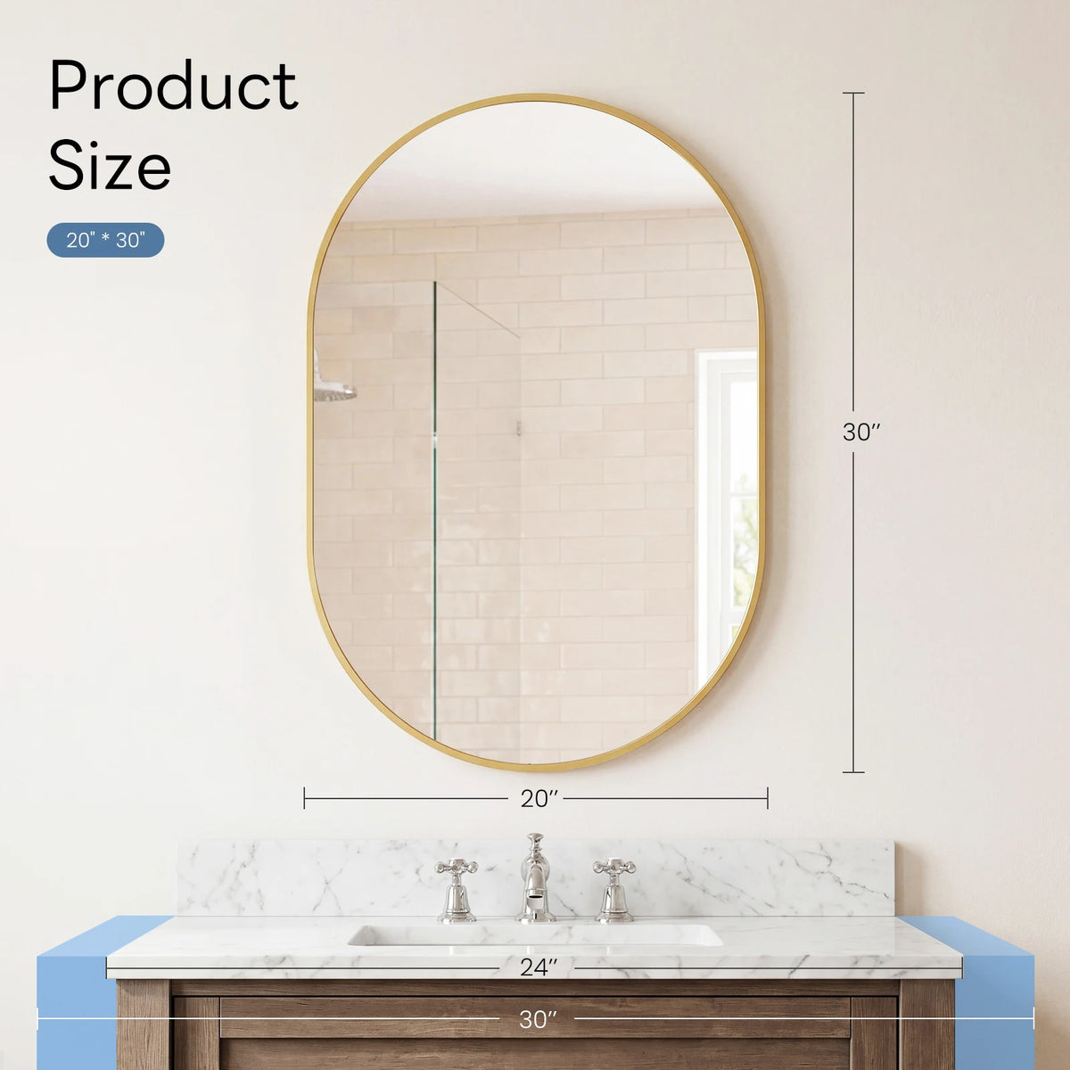 JHK Oval Wall Mirror With Metal Frame Modern Dressing Mirror