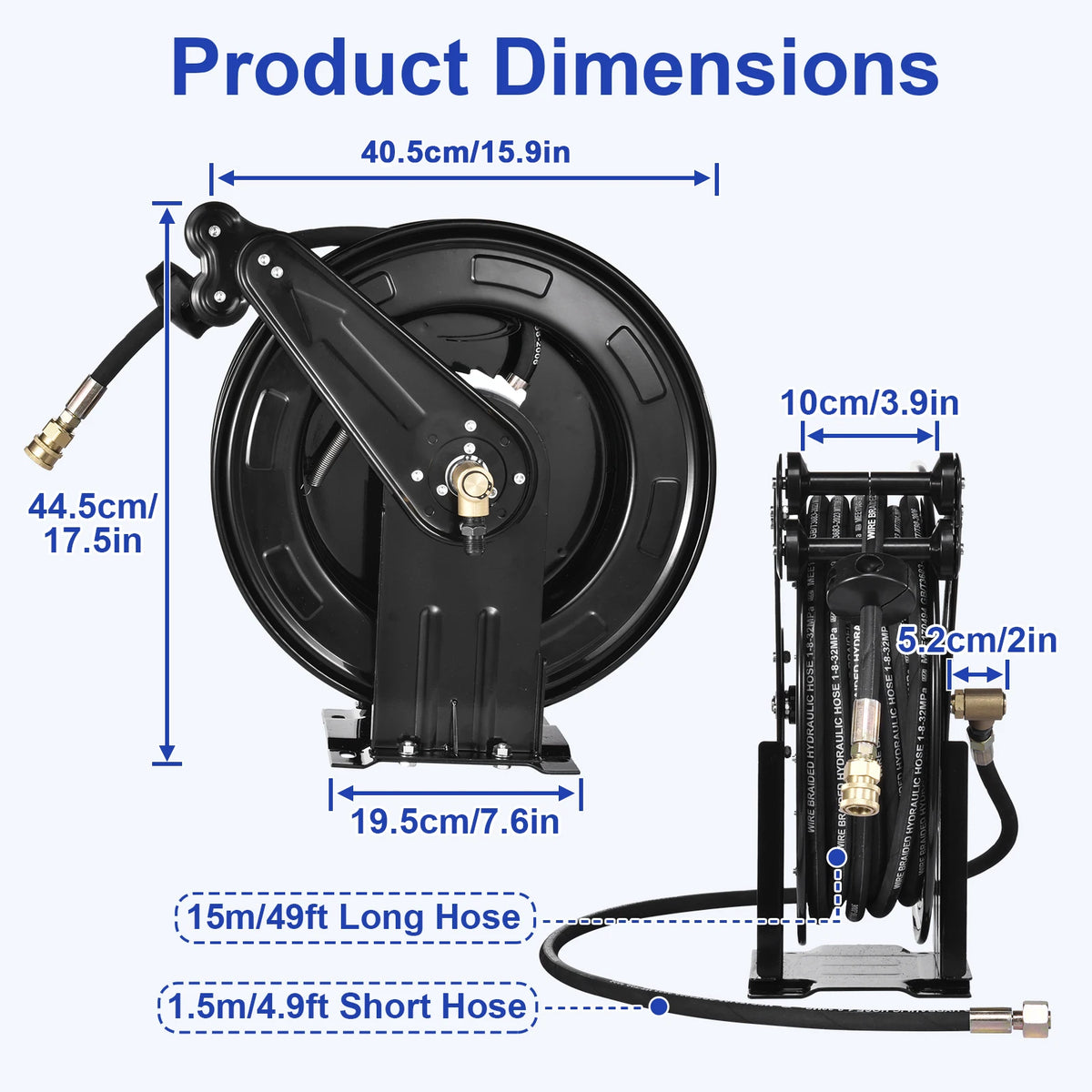 Heavy Duty Steel Auto Rewind Pressure Washer Hose Reel