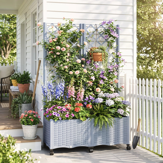 Outsunny Self Watering Raised Garden Bed With Trellis