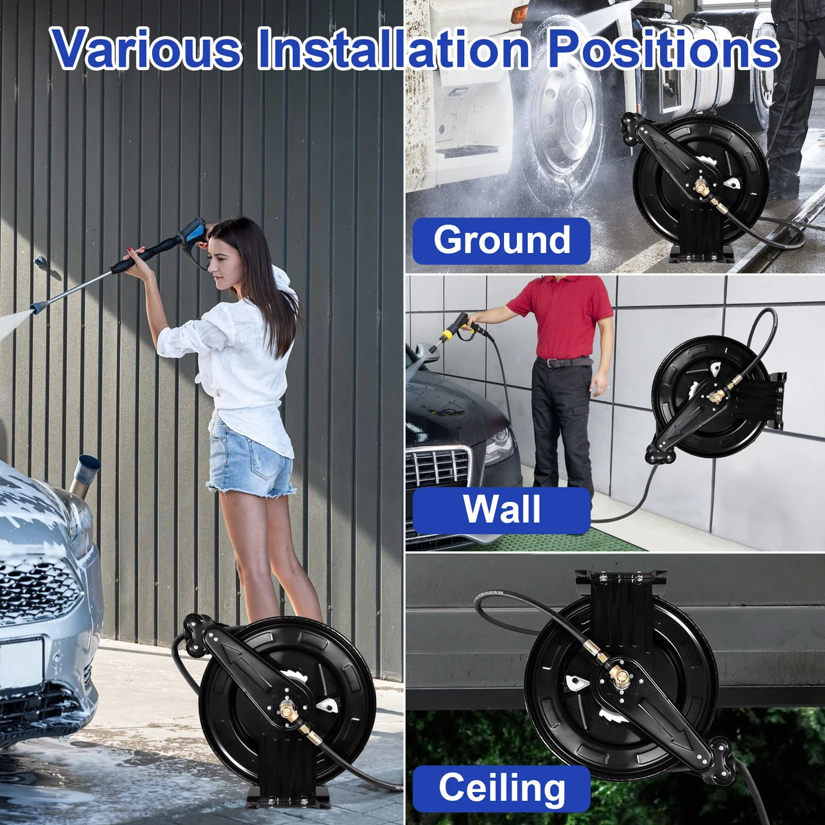 Heavy Duty Steel Auto Rewind Pressure Washer Hose Reel
