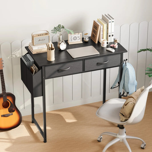 JHK Modern Office Desk With Fabric Drawers And Metal Frame