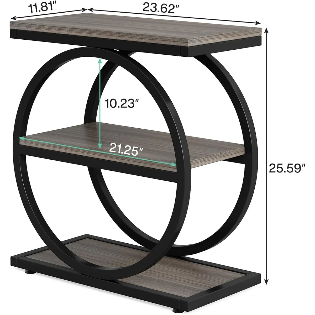 Little Tree Industrial End Table With 3 Shelves, Slim Nightstand