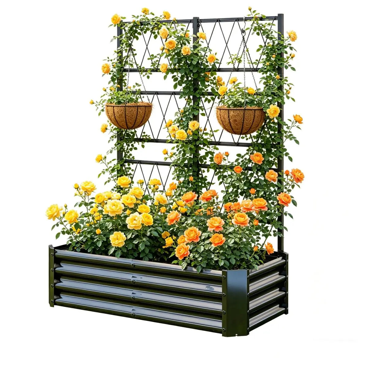 Galvanized Metal Raised Garden Bed With Climbing Plant Trellis