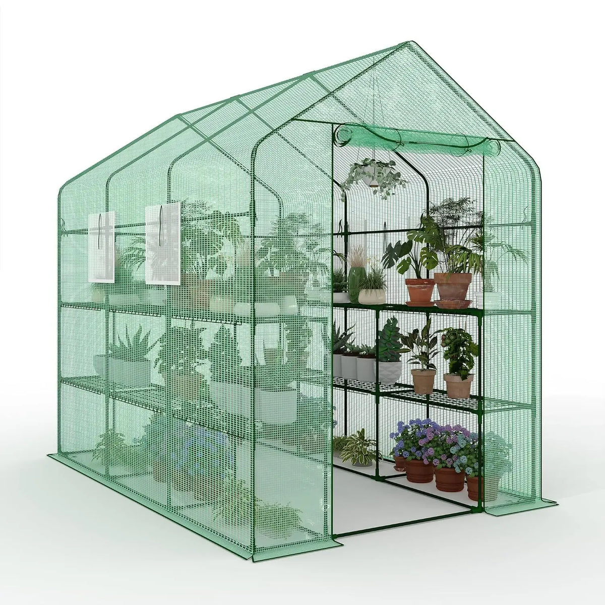 HiMISS Greenhouse With Shelves PE Cover And Zipper Door