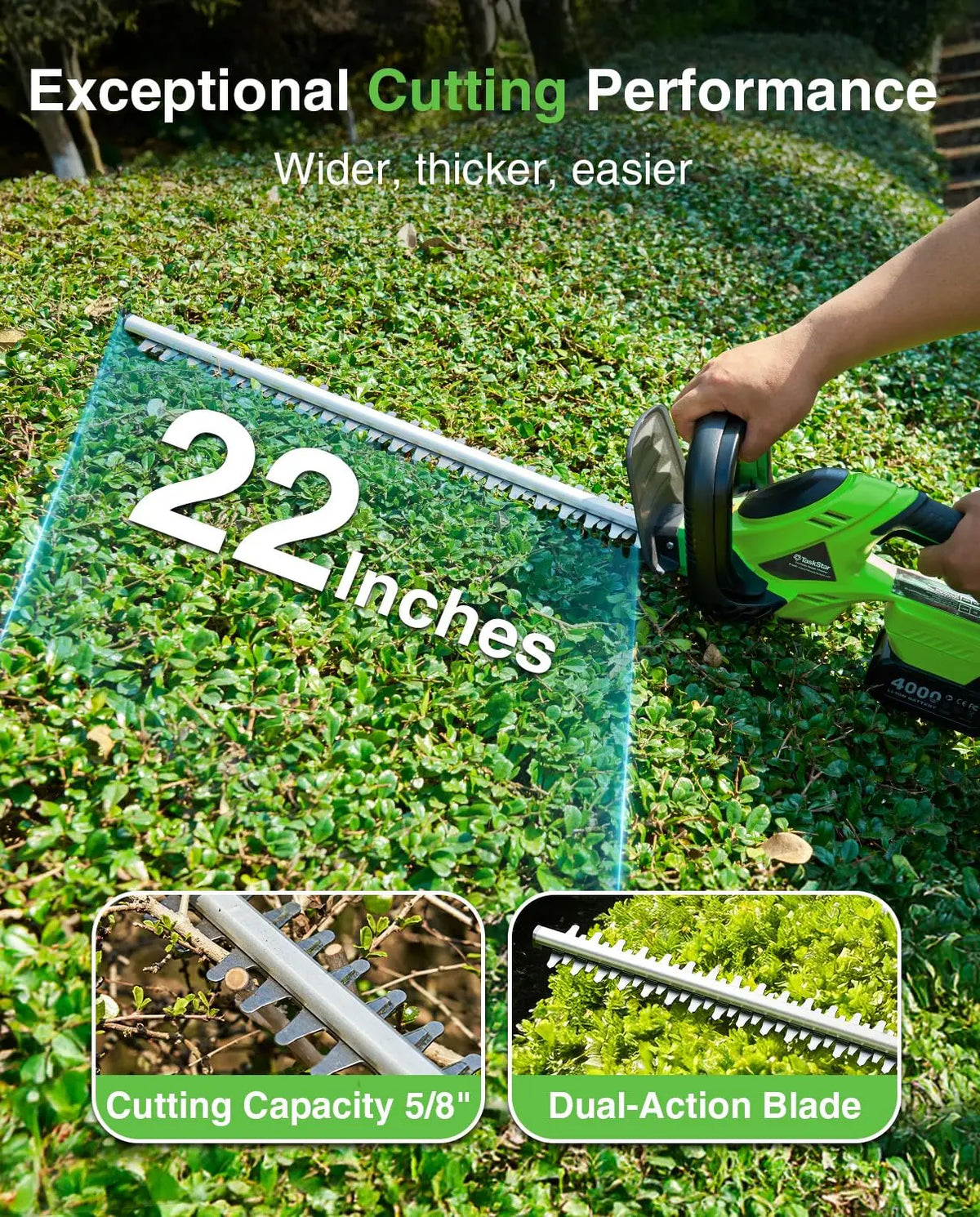 Taskstar Cordless Hedge Trimmer With Brushless Motor And Dual Batteries