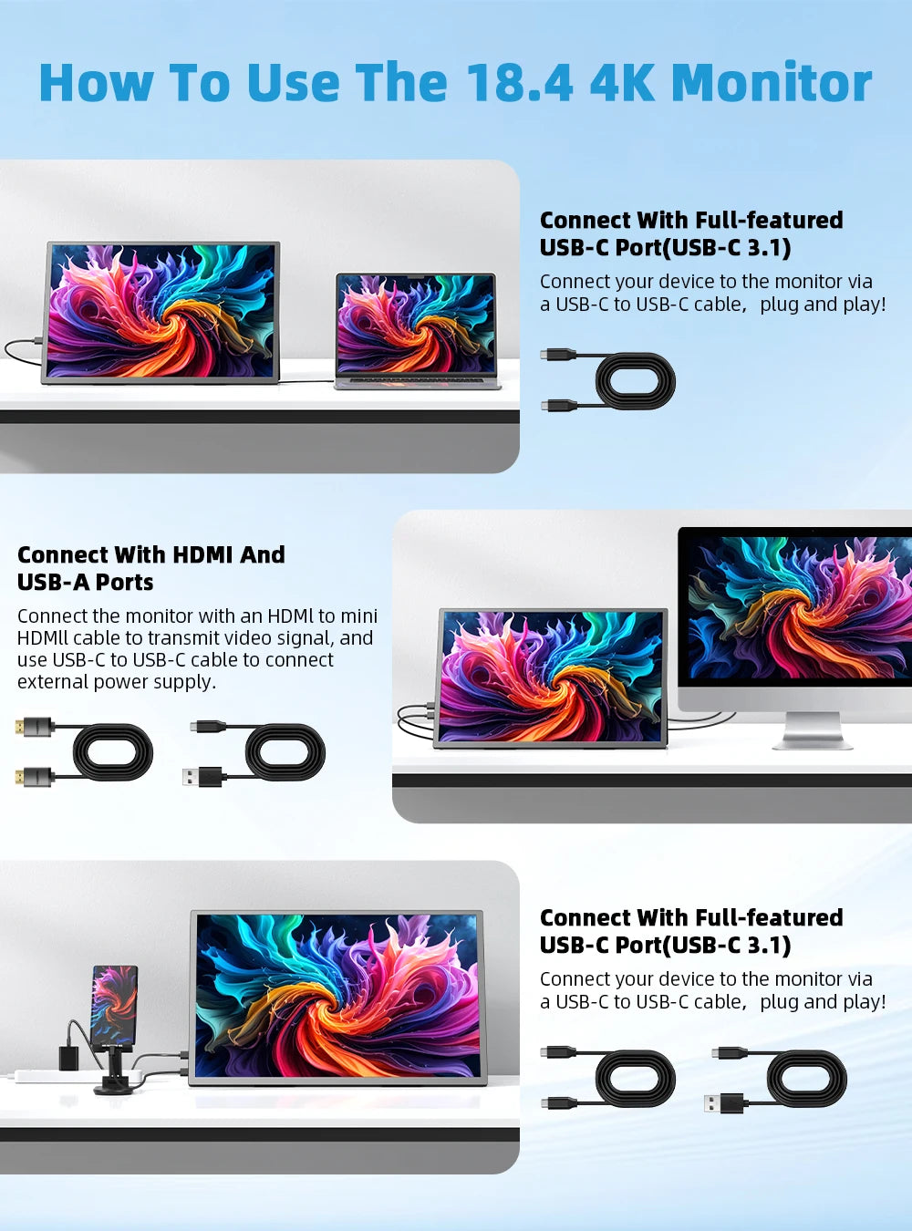 Uperfect 4K QLED Portable Monitor Gaming Display With Speakers