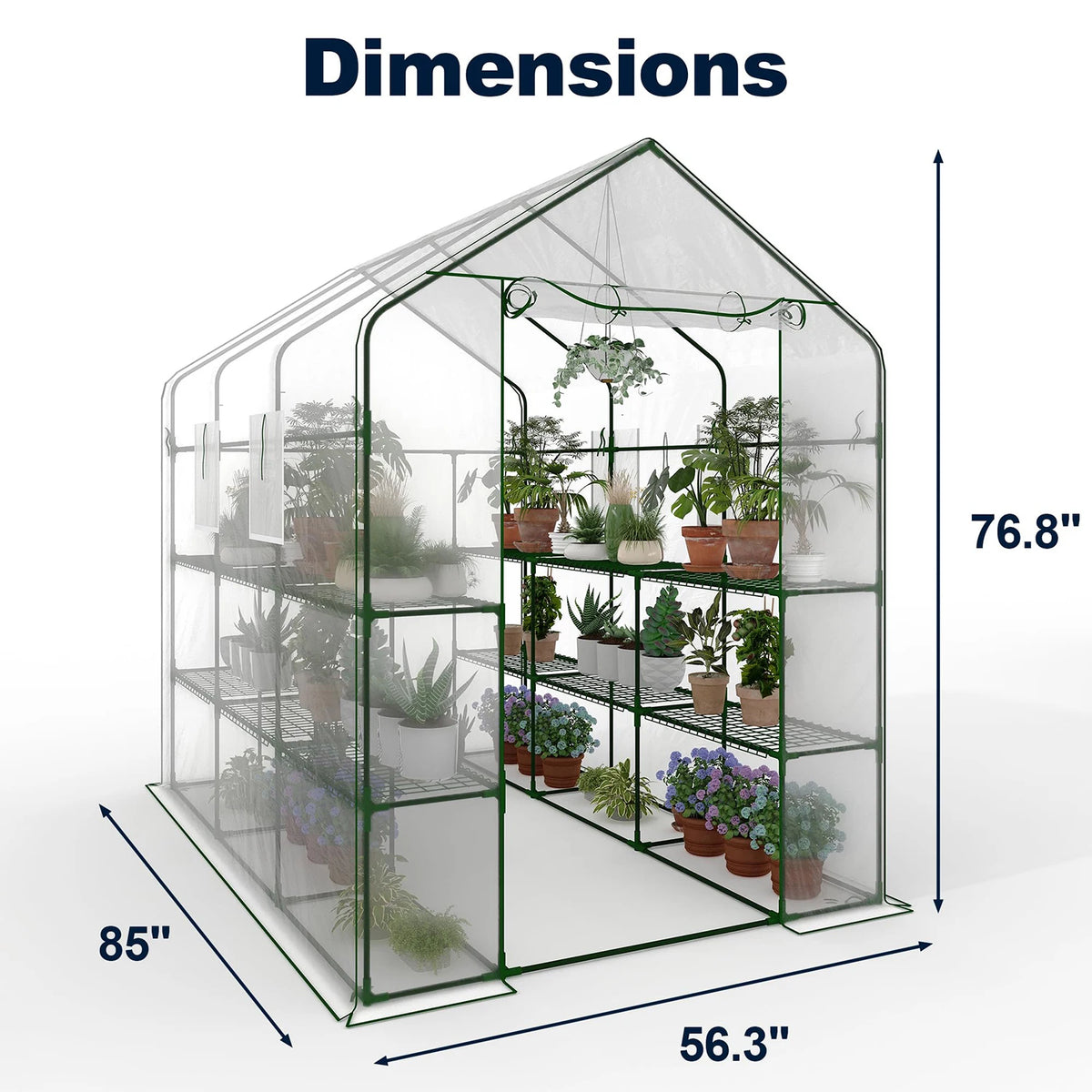 HiMISS Greenhouse With Shelves PE Cover And Zipper Door
