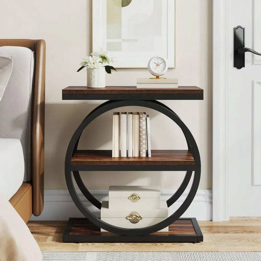 XMSJ Rattan Three Tier End Table Slim Sofa Side Table