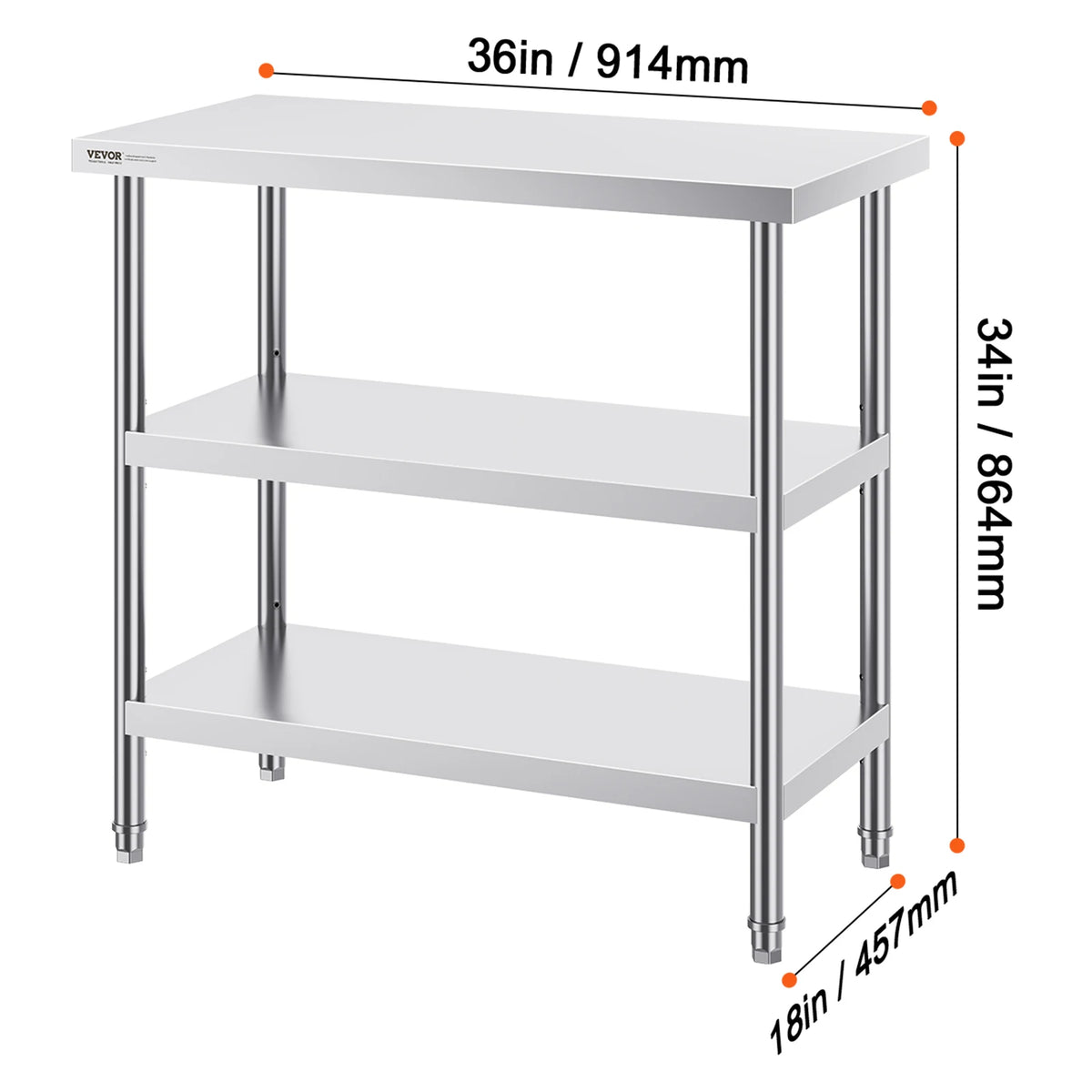 SucceBuy Stainless Steel Food Prep Table With Two Adjustable Undershelves