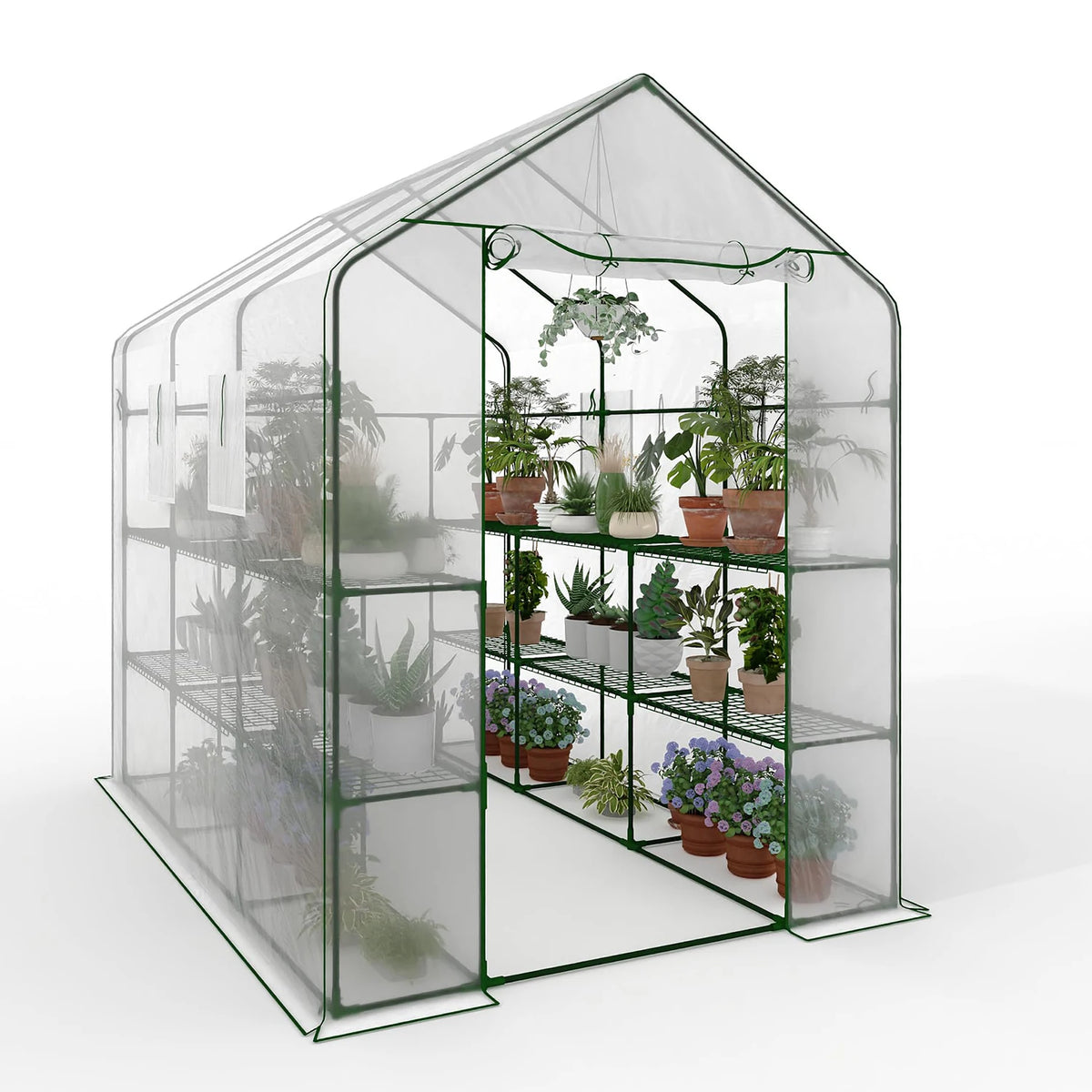 HiMISS Greenhouse With Shelves PE Cover And Zipper Door
