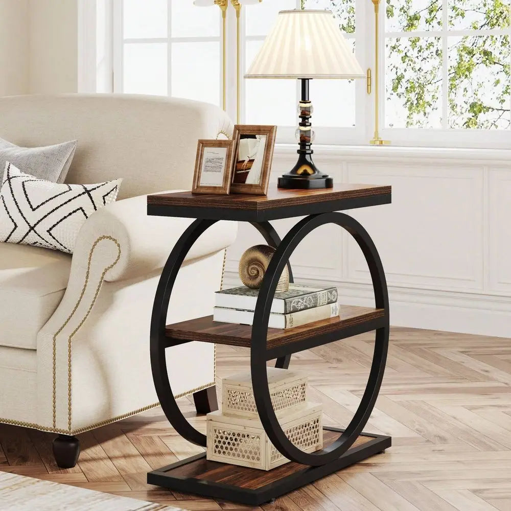 XMSJ Rattan Three Tier End Table Slim Sofa Side Table