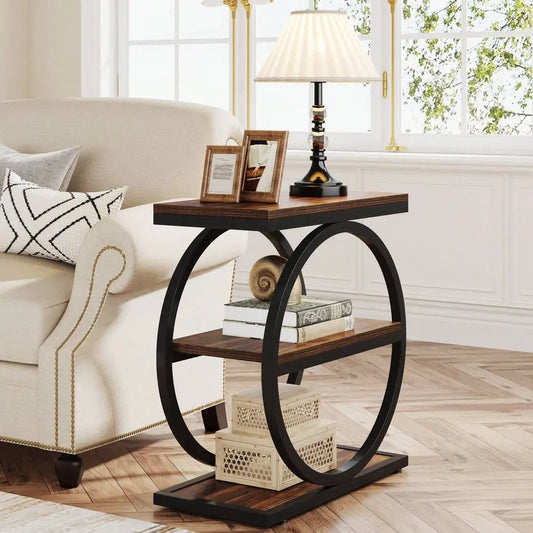 XMSJ Rattan Three Tier End Table Slim Sofa Side Table