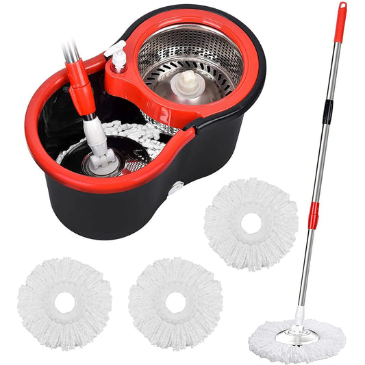 Spin Mop Bucket Set With Steel Wring Basket Microfiber Heads