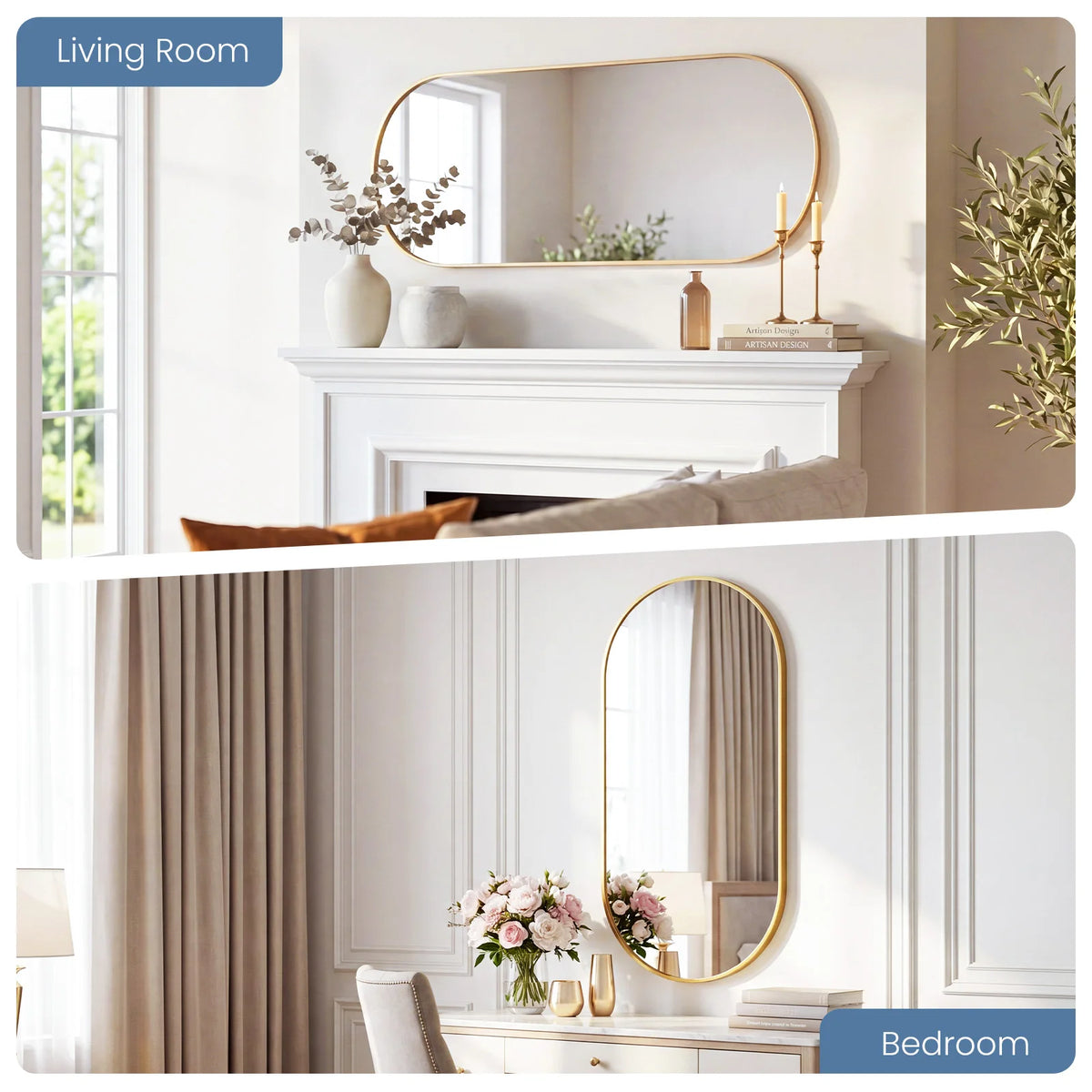 JHK Oval Wall Mirror With Metal Frame Modern Dressing Mirror