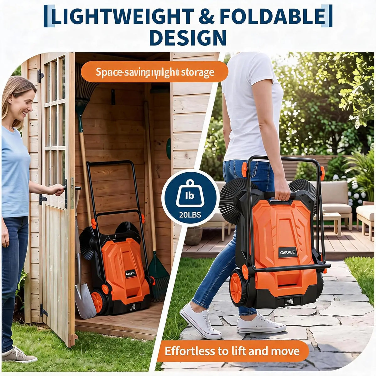 HiMISS Manual Walk Behind Sweeper for Outdoor and Workshop Cleaning