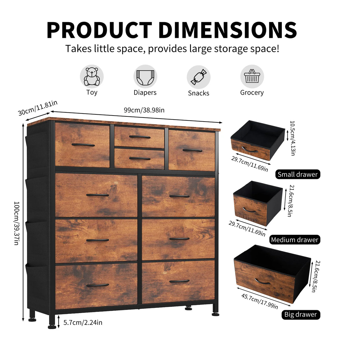 JHK Living Room Cabinet With Ten Fabric Drawers Steel Frame