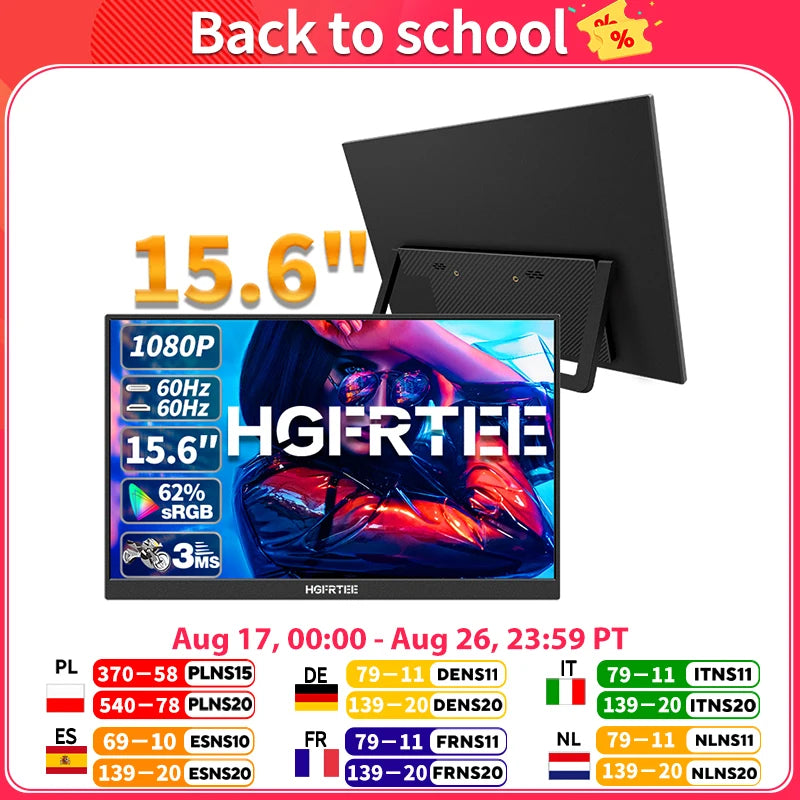 HGFRTEE Portable Monitor For External Laptop Display With Speakers
