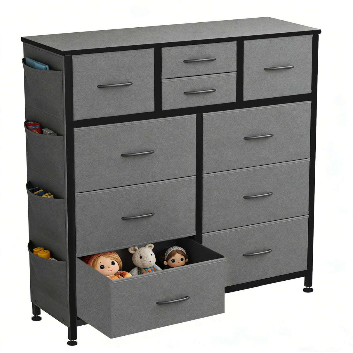 JHK Living Room Cabinet With Ten Fabric Drawers Steel Frame