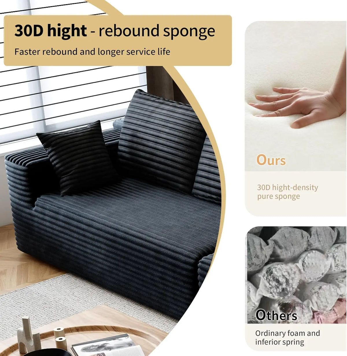 YQXH Cloud-Style Modular Sectional Sofa Corduroy Cover Memory Foam Cushions