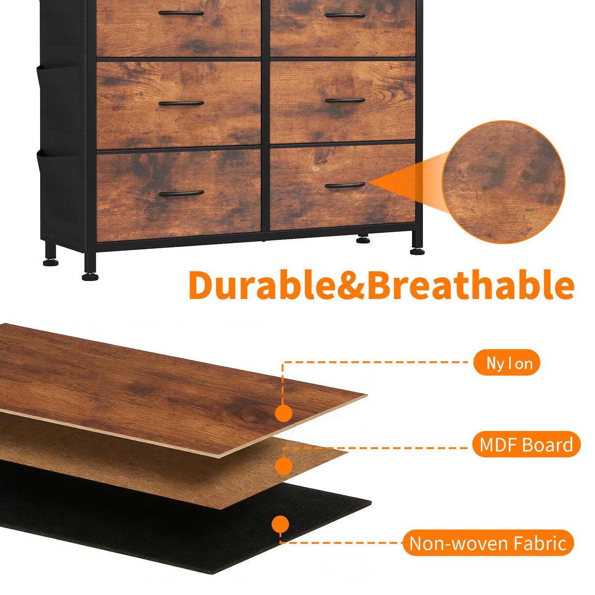 JHK Living Room Cabinet With Ten Fabric Drawers Steel Frame