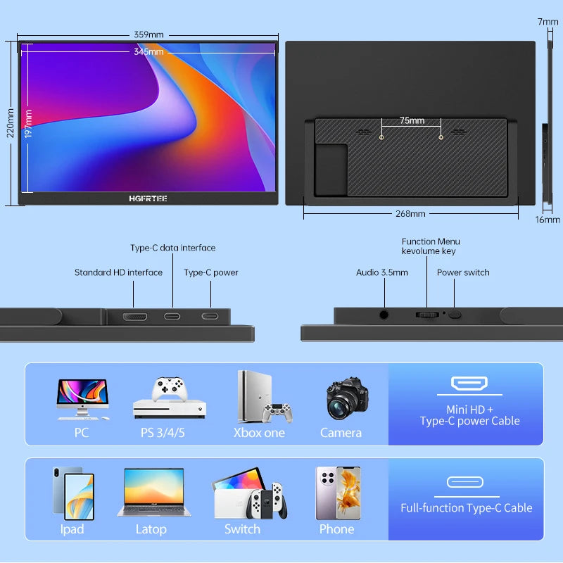 HGFRTEE Portable Monitor For External Laptop Display With Speakers