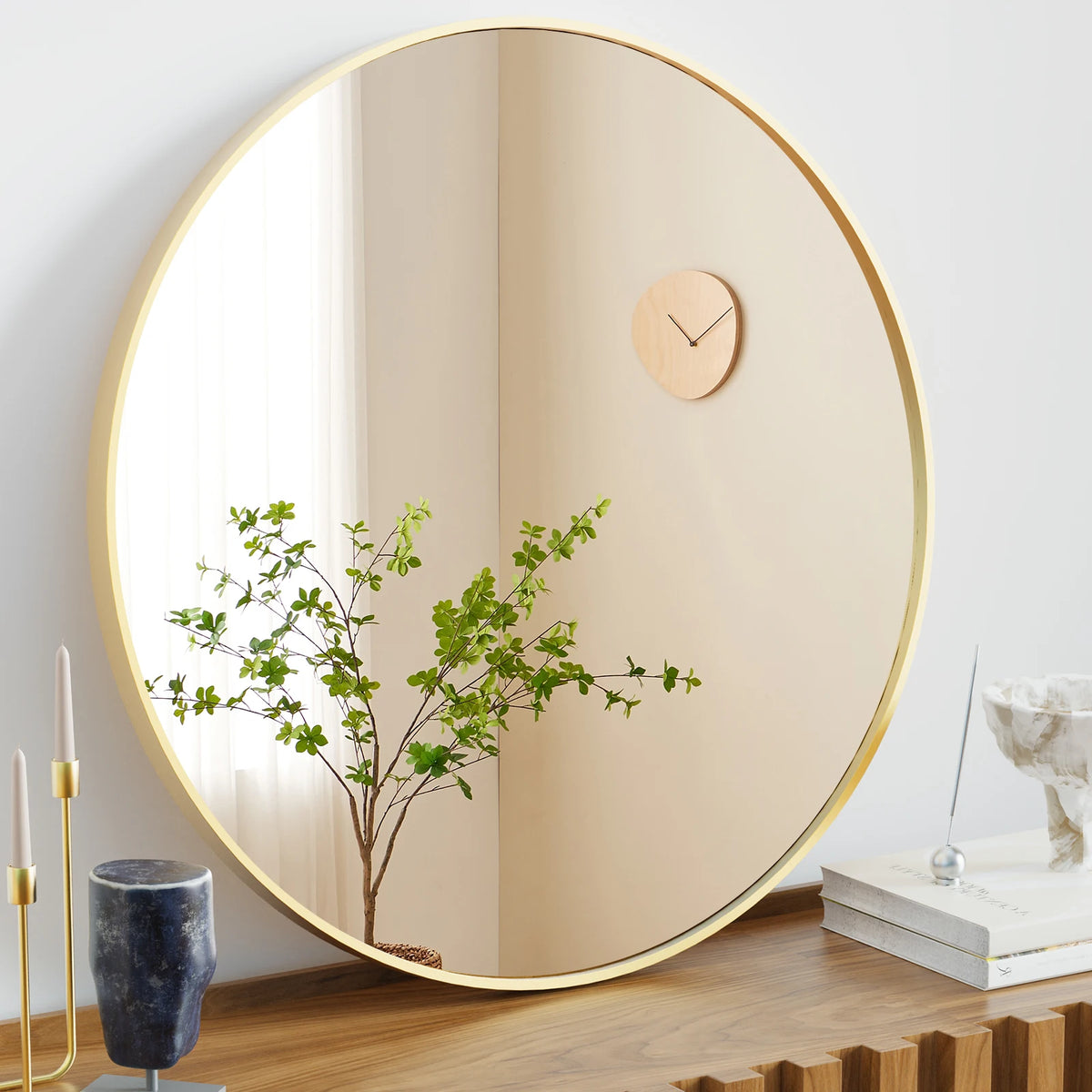 JHK Large Gold Round Vanity Mirror Modern Wall Mounted Tempered Glass
