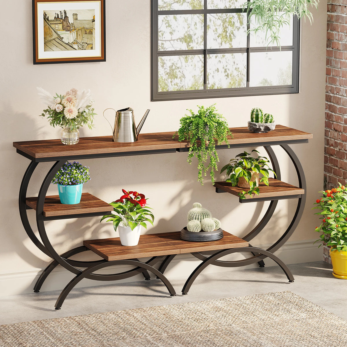 Tribesigns C-Shaped End Table Industrial 3-Tier Small Table With Storage Shelves