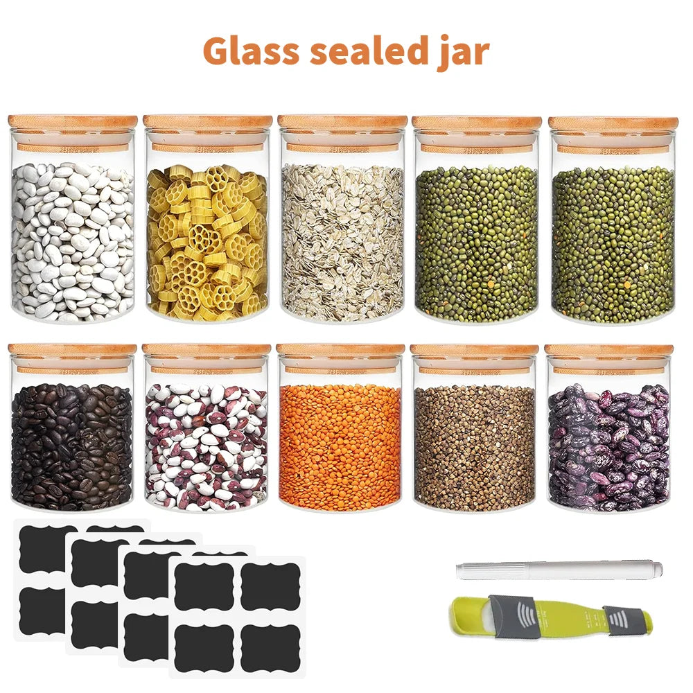 Food Grade Airtight Glass Storage Jar Set With Bamboo Lid