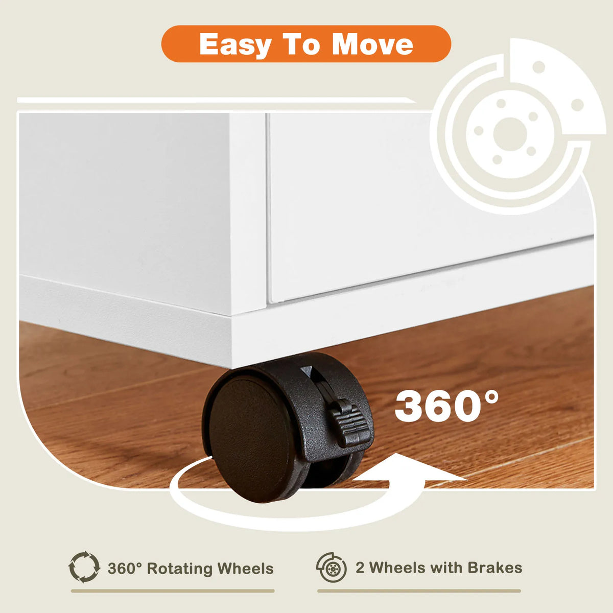 JHK Wood Nightstand With 5 Drawers, Waterproof Surface, Mobile Bedside Table