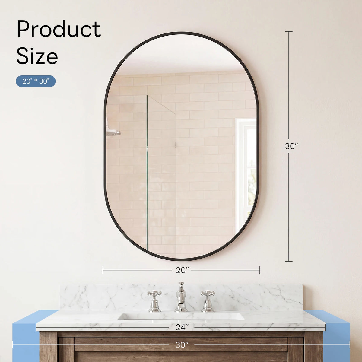 JHK Oval Wall Mirror With Metal Frame Modern Dressing Mirror